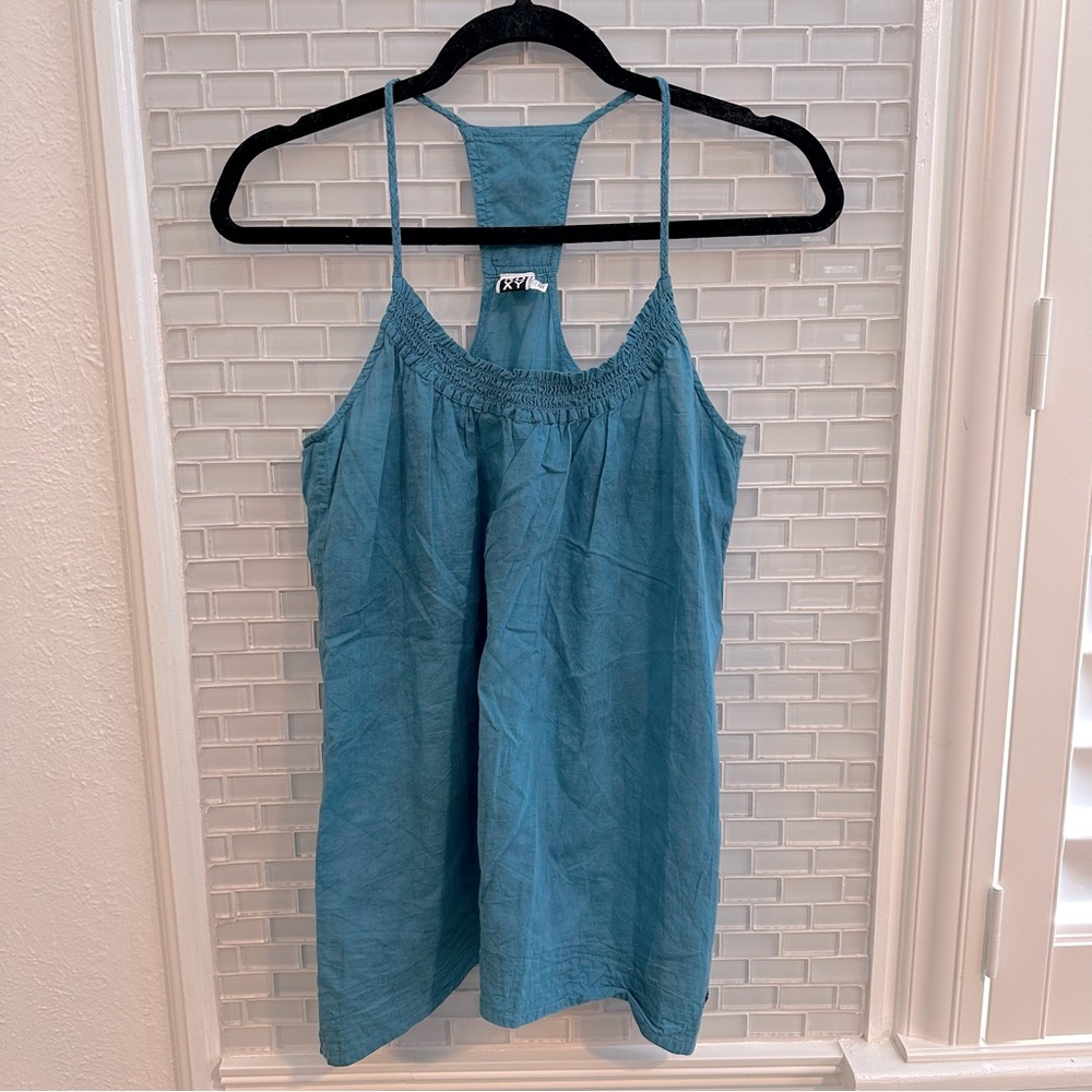 EUC Roxy Tank Top in a blue tie dye/wash.